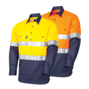 DS2114T1 Regular Weight L/S Cotton Closed Front Hi-Vis Shirt With 3M Tape